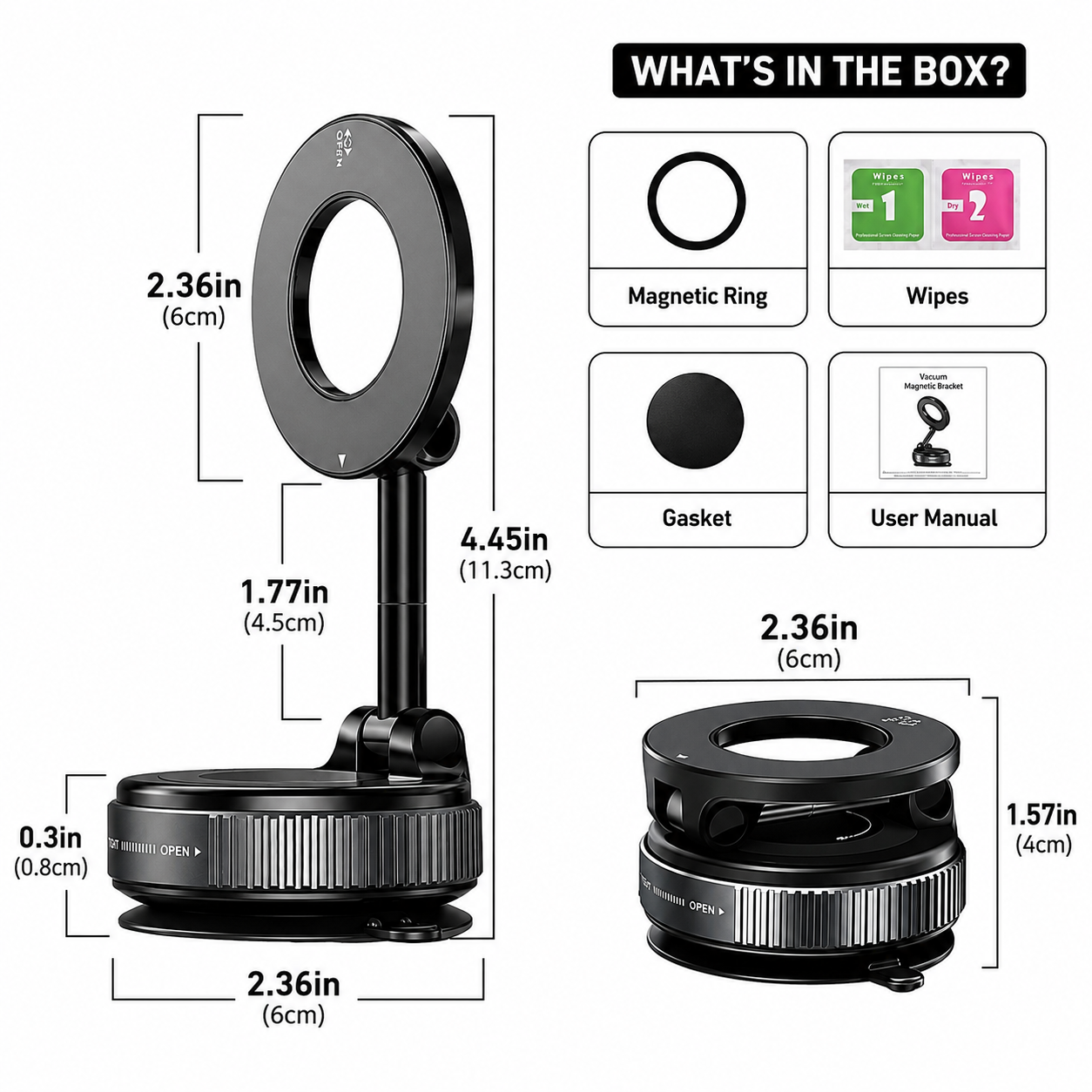 360° Magnetic vacuum suction Phone Holder (pack of 2)