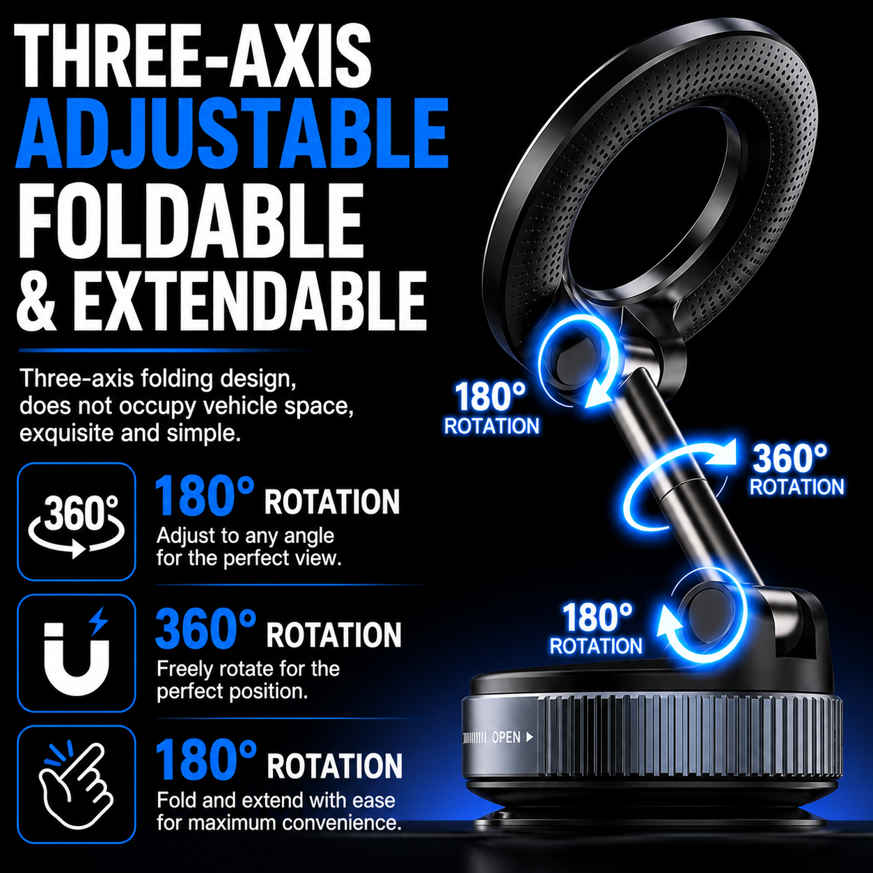 360° Magnetic vacuum suction Phone Holder (pack of 3)