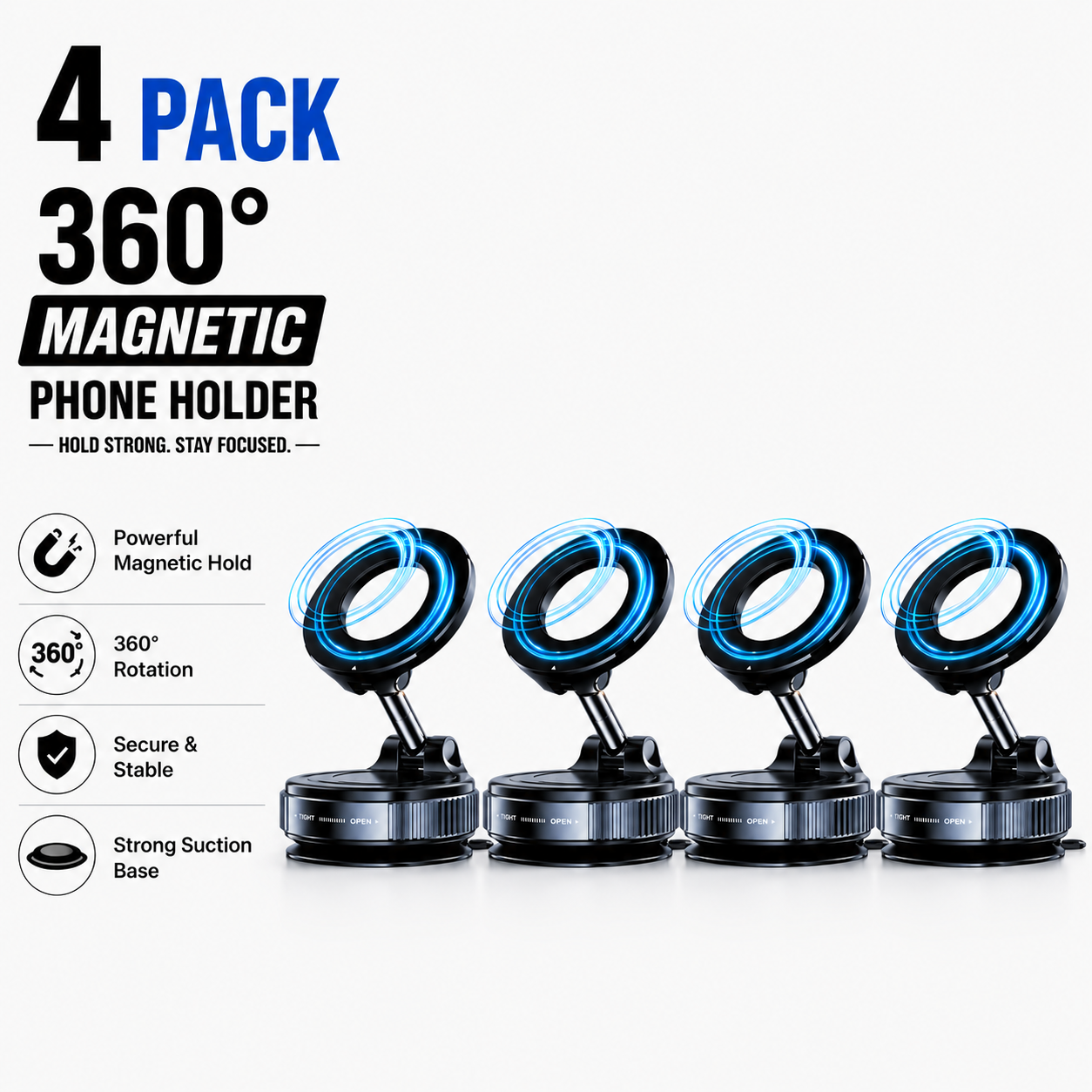 360° Magnetic vacuum suction Phone Holder(pack of 4)