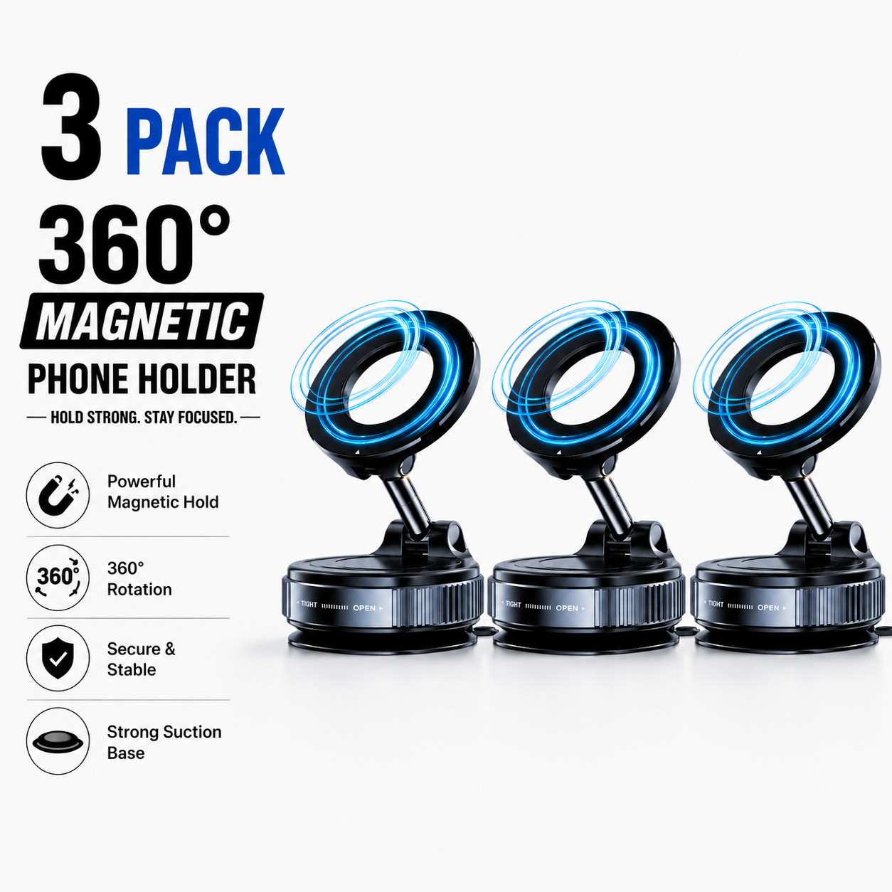 360° Magnetic vacuum suction Phone Holder (pack of 3)